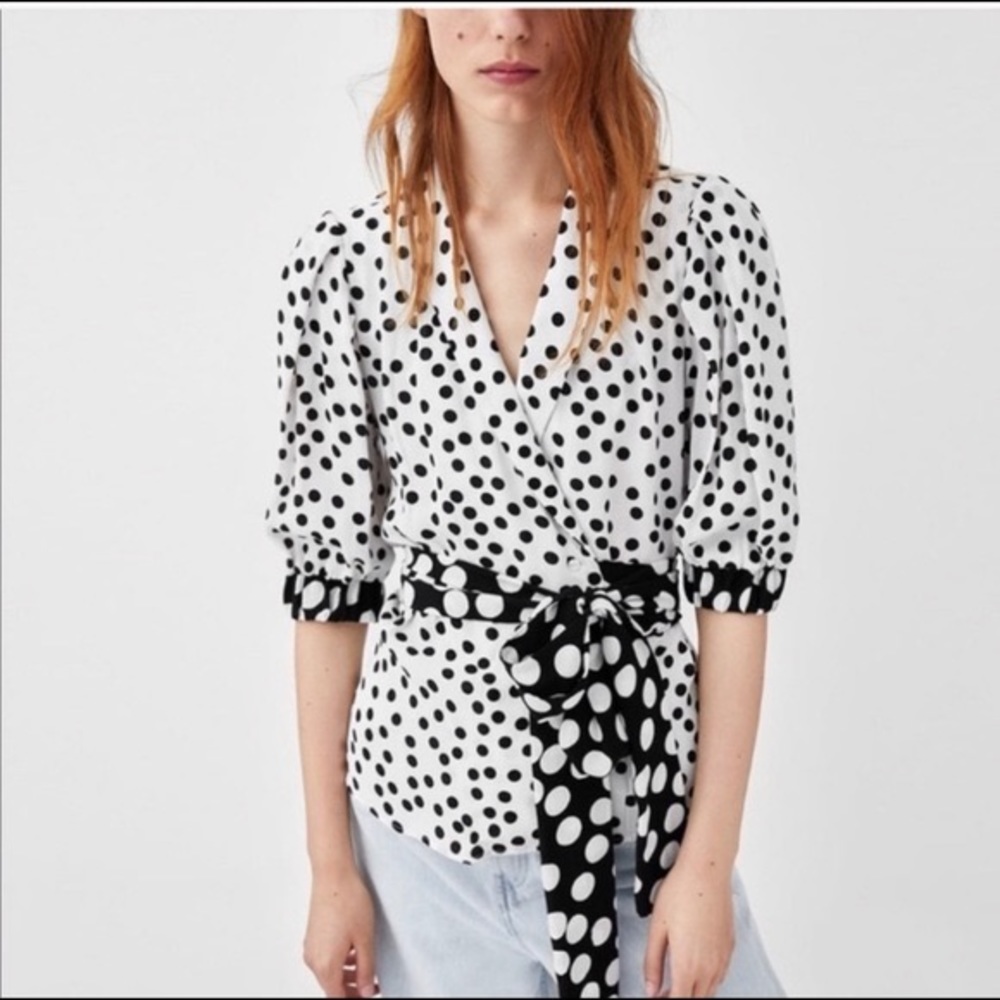 Zara Polka Dot Wrap Top L